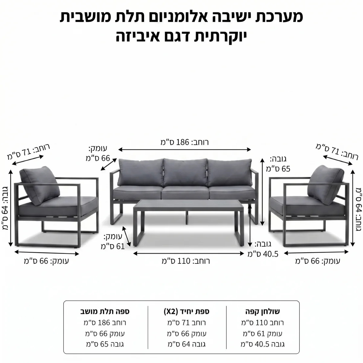 מערכת ישיבה מאלומיניום תלת מושבית יוקרתית דגם איביזה - Image 6